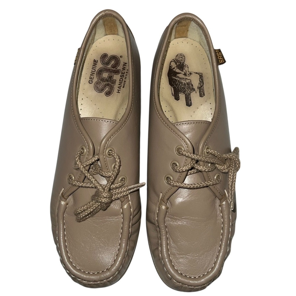 SAS Siesta USA Handsewn Mocha Leather Womens Size‎ 7.5 Comfort Tie Flat Shoes